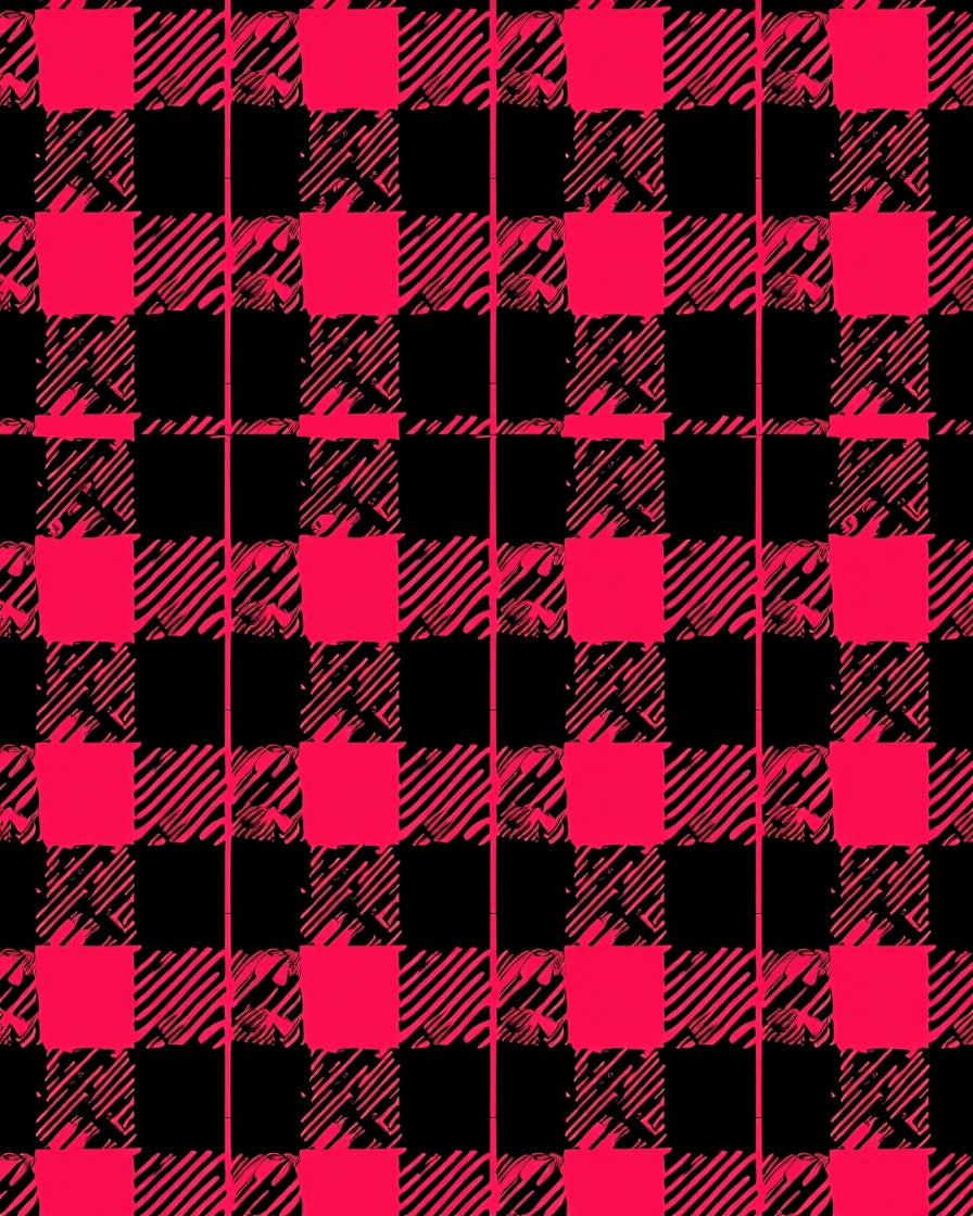 Bold Red Black Plaid Grunge Design Rug