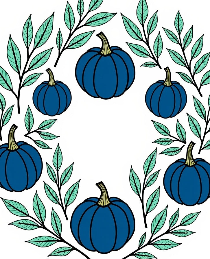 Deep Blue Pumpkin Vine Pattern Rug