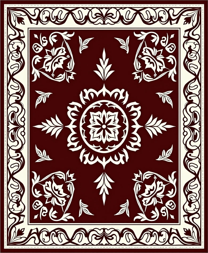 Ornate Floral Mandala Cream Border Rug