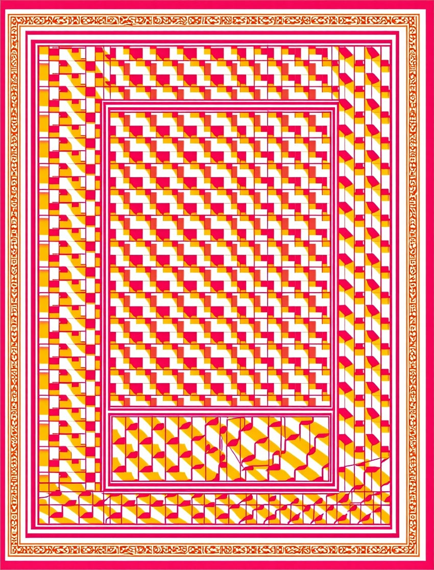 Pink Yellow Abstract Geometric Pattern Rug