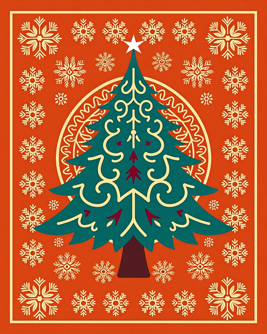 Festive Tree Snowflake Pattern Rug
