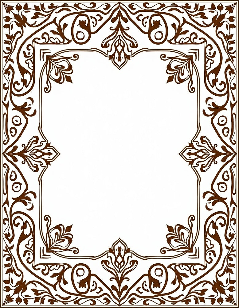 Filigree Floral Scroll Border Design Rug