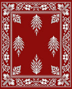 Bold Red White Floral Branch Design Rug