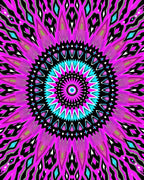 Vibrant Pink Cyan Geometric Mandala Rug