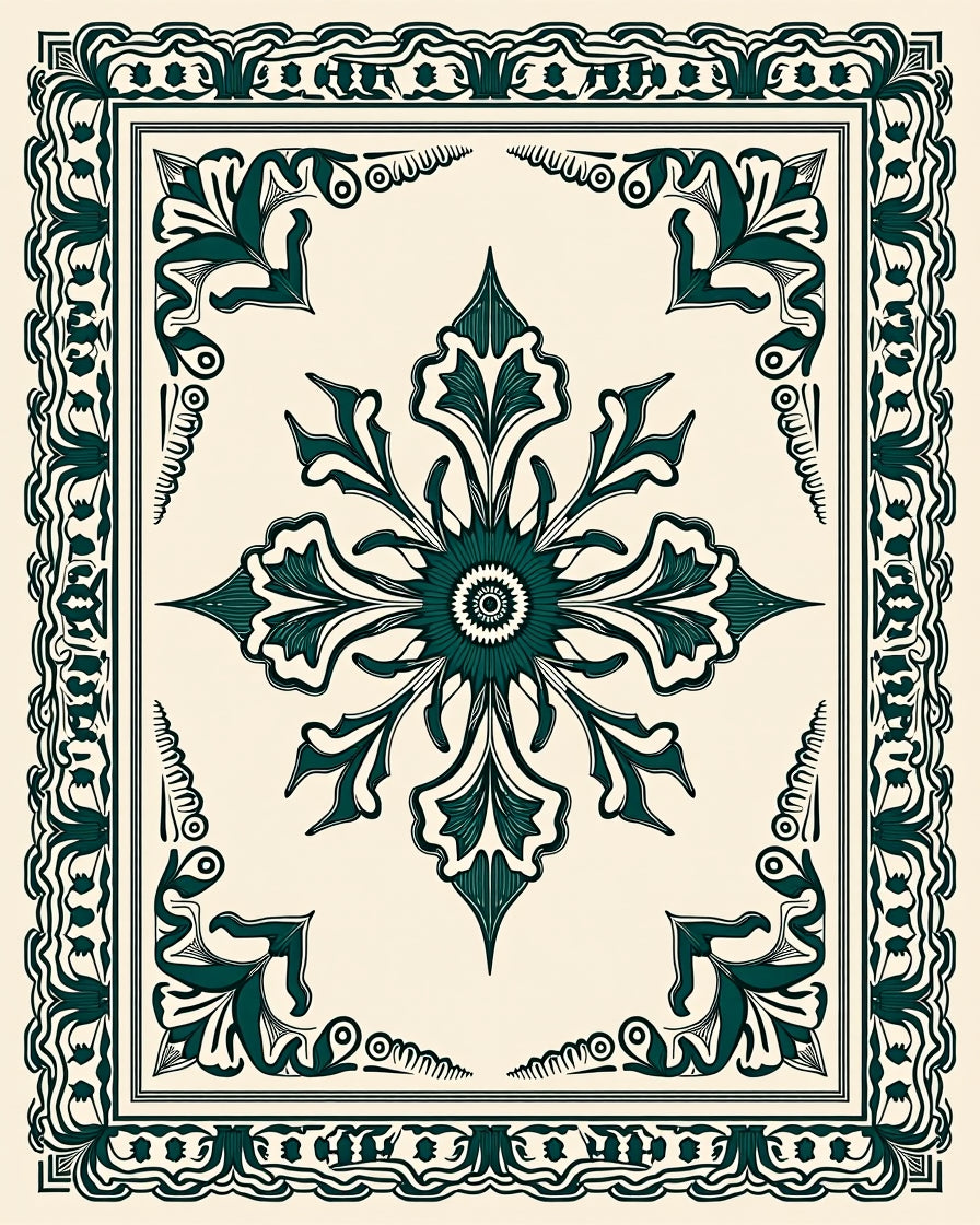 Ornate Teal Floral Mandala Tile Design Rug