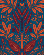 Vibrant Orange Red Floral Pattern Rug