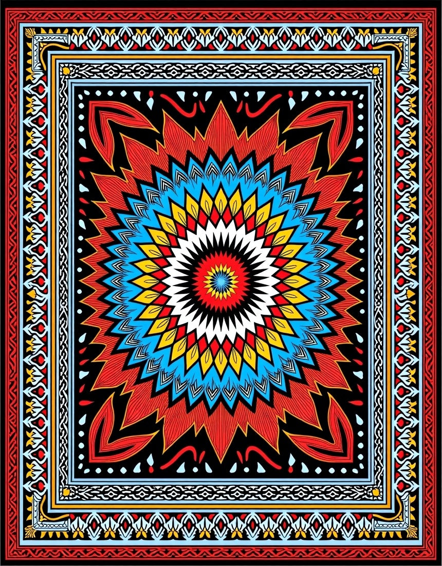 Vibrant Mandala Floral Border Design Rug