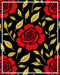Bold Red Gold Rose Floral Pattern Rug