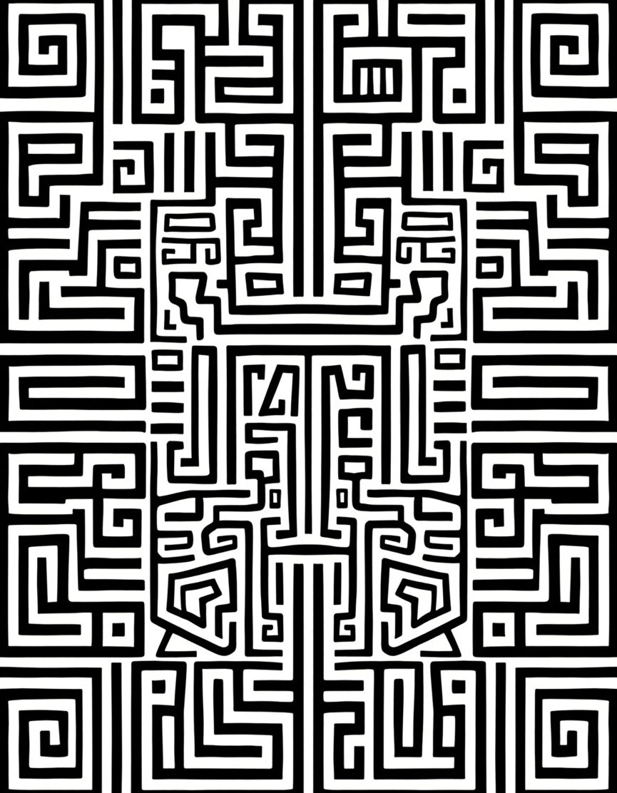 Bold Geometric Abstract Maze Pattern Rug