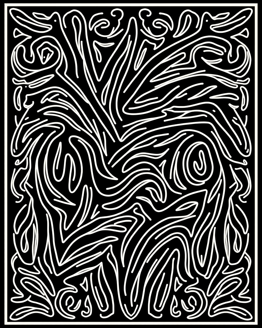 Abstract White Swirl Black Organic Rug
