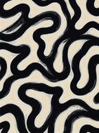 Black Cream Wavy Abstract Brushstroke Rug