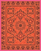 Vibrant Coral Black Floral Mandala Rug