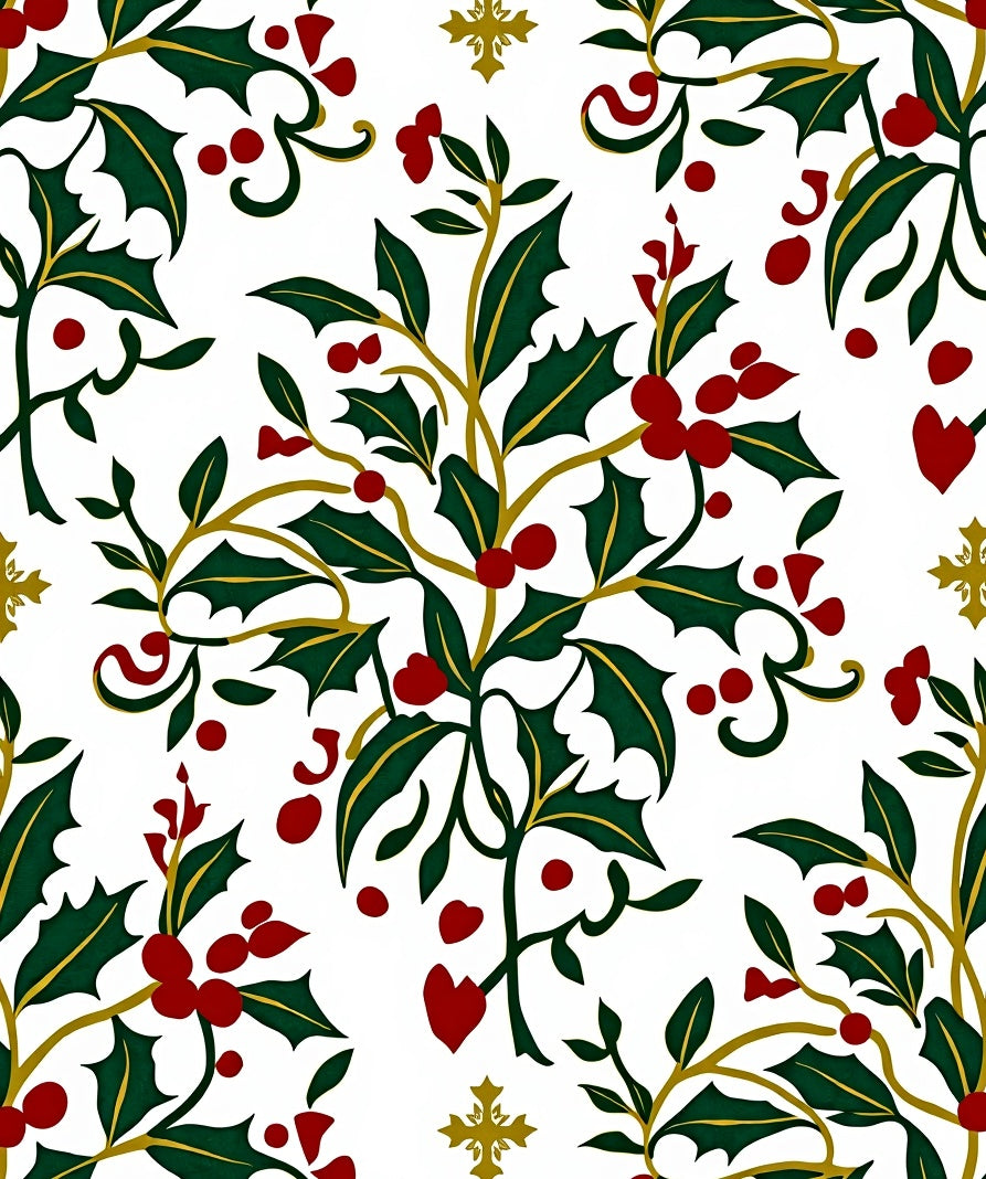 Holly Berry Vine Flourish Pattern Rug