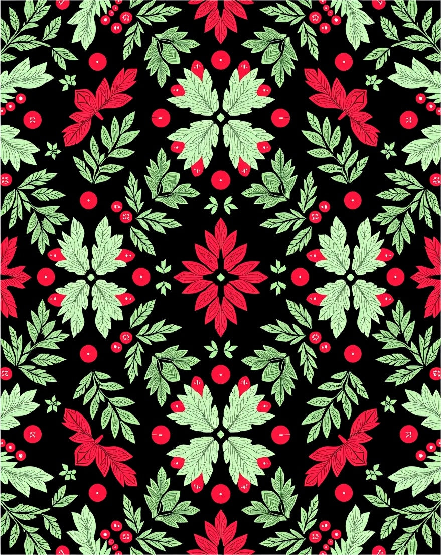 Red Green Leaf Berry Medallion Rug