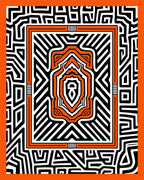 Tribal Orange Geometric Maze Rug