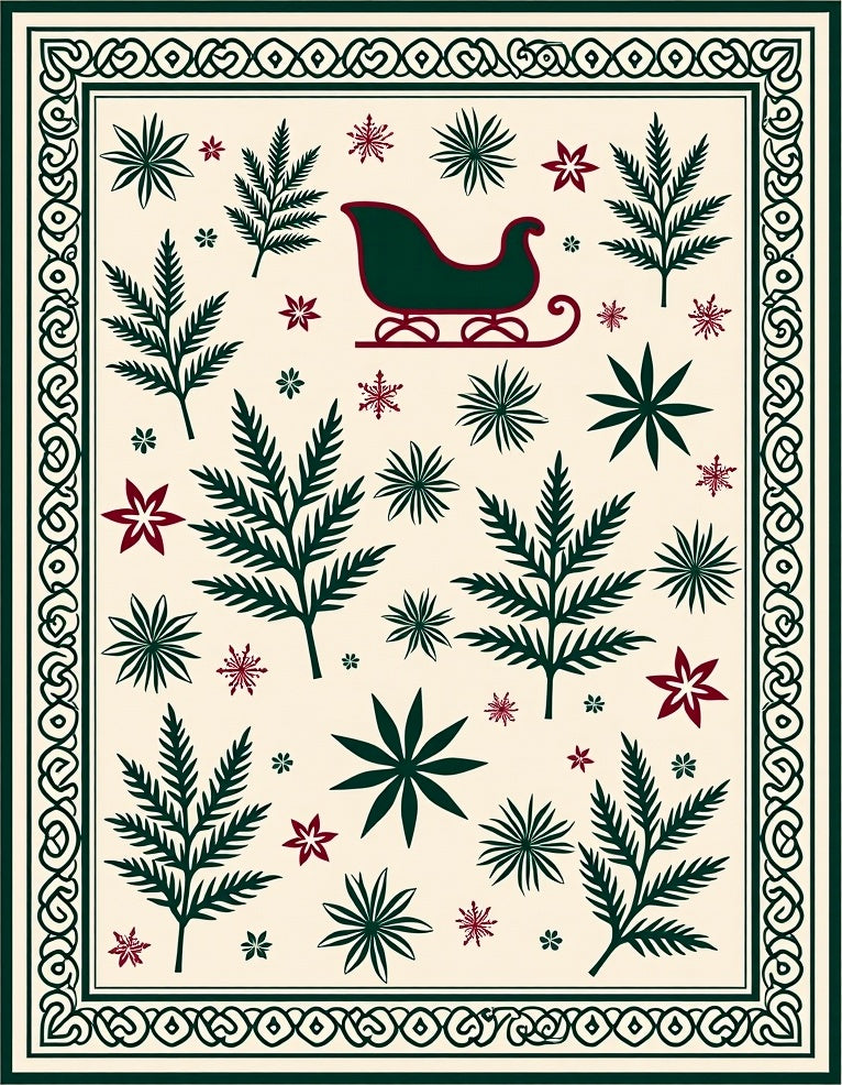 Winter Sleigh And Leaf Pattern Rug