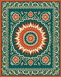 Bold Red Teal Sunburst Floral Rug