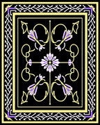 Ornate Floral Vine Black Rug Design Rug