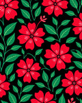 Vibrant Red Floral Black Garden Rug