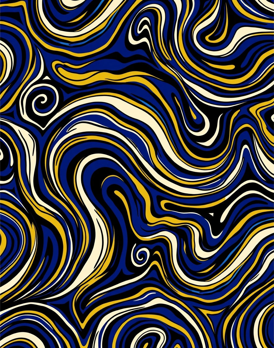 Bold Blue Yellow Swirl Pattern Rug