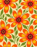 Retro Orange Yellow Floral Pattern Rug