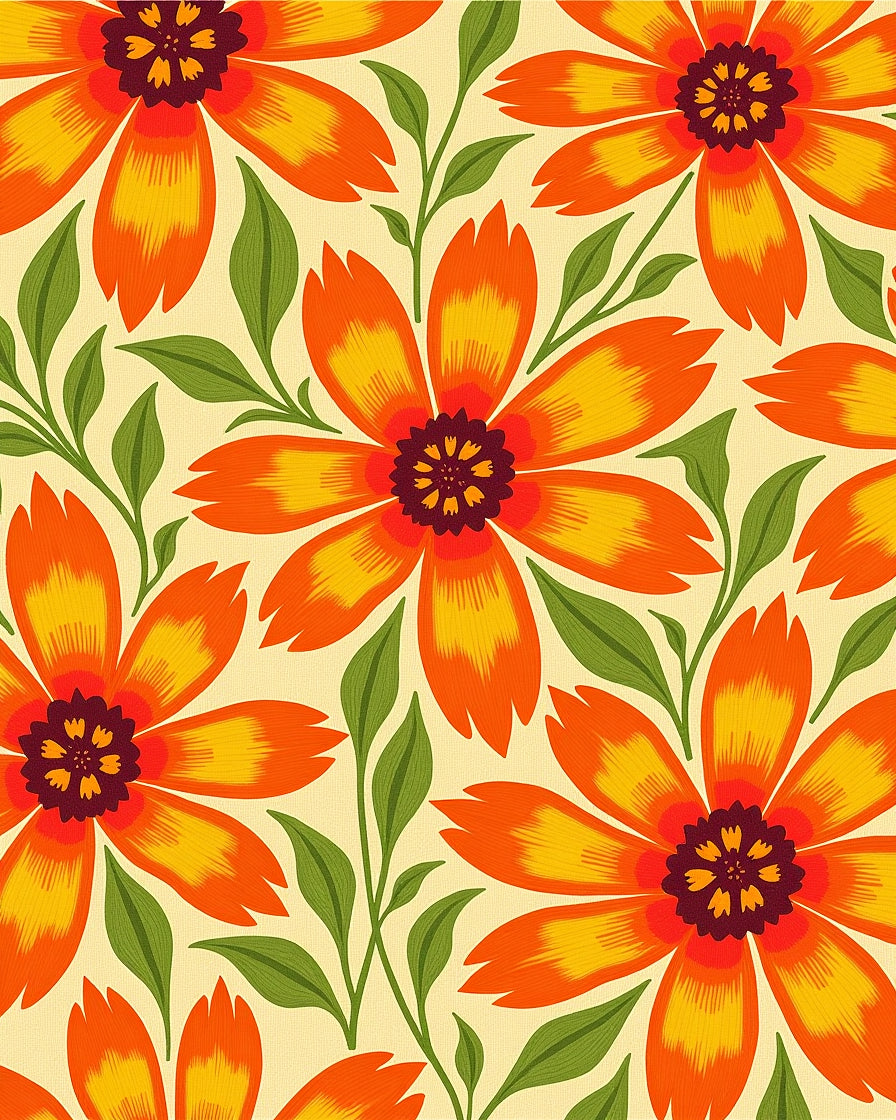 Retro Orange Yellow Floral Pattern Rug
