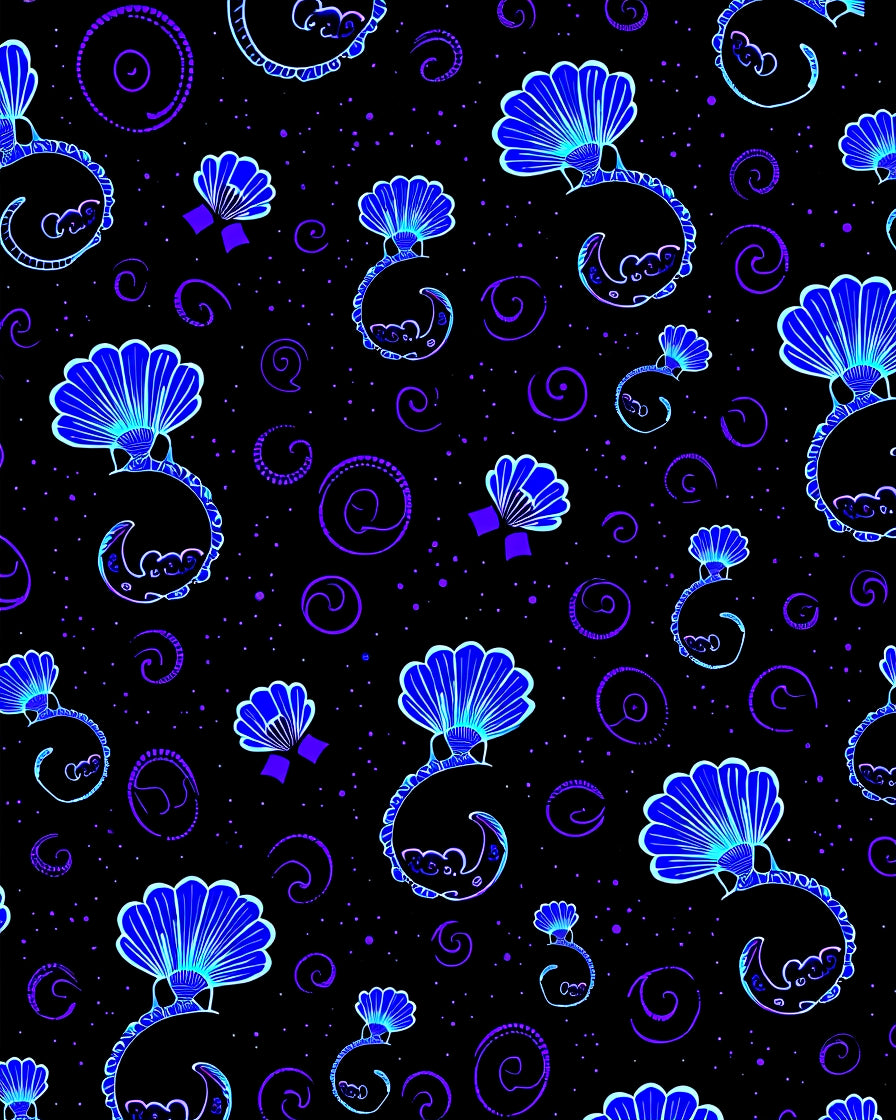 Midnight Blue Fan Swirl Pattern Rug