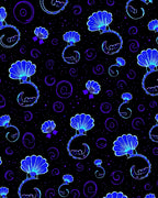 Midnight Blue Fan Swirl Pattern Rug