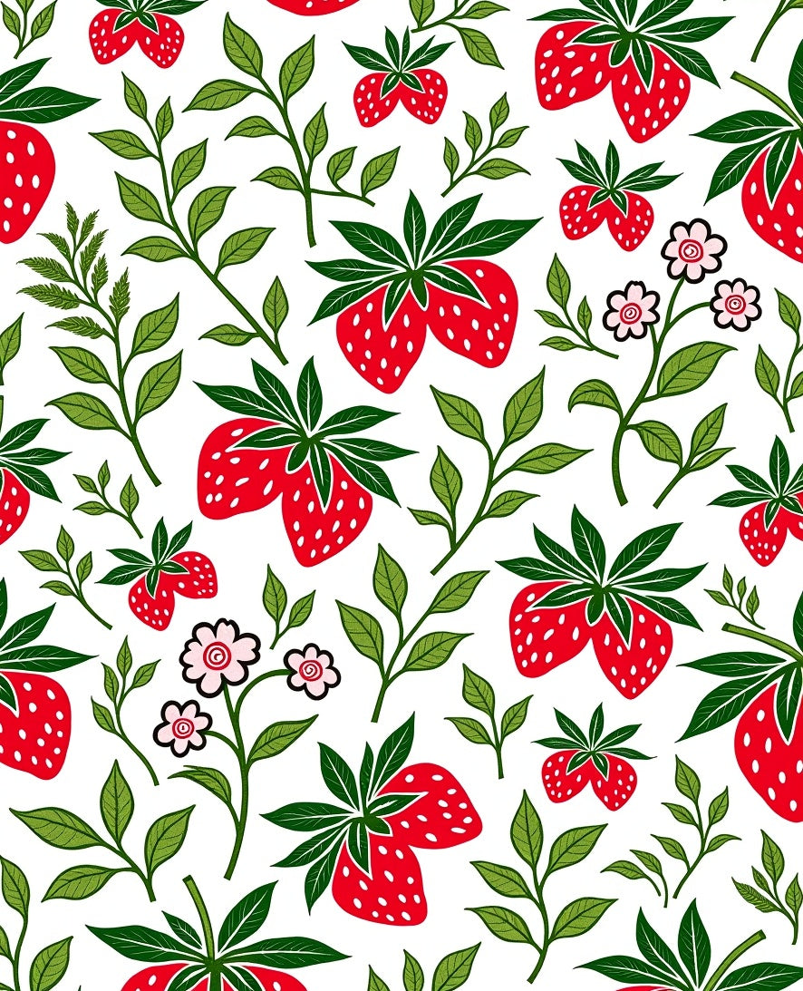 Fresh Strawberry and Leaf Pattern Rug