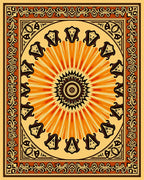 Intricate Sunburst Floral Bordered Pattern Rug