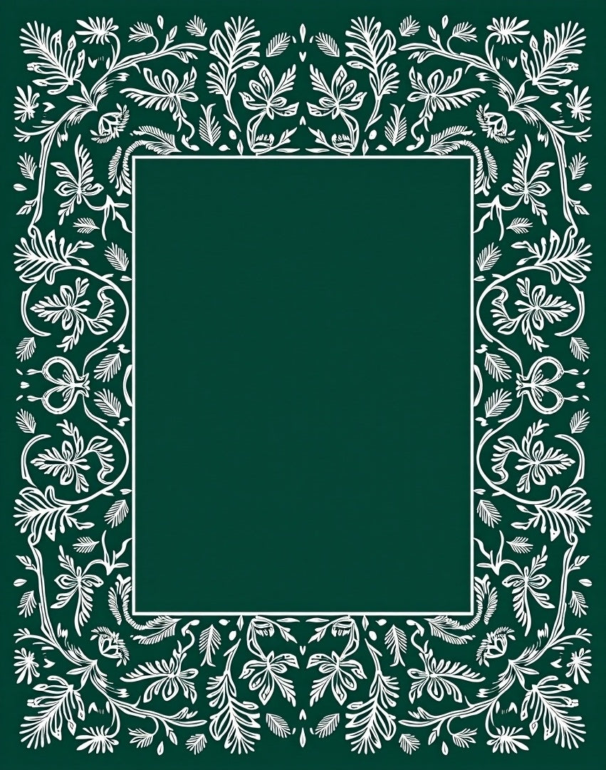 Elegant White Leaf Scroll Border Rug