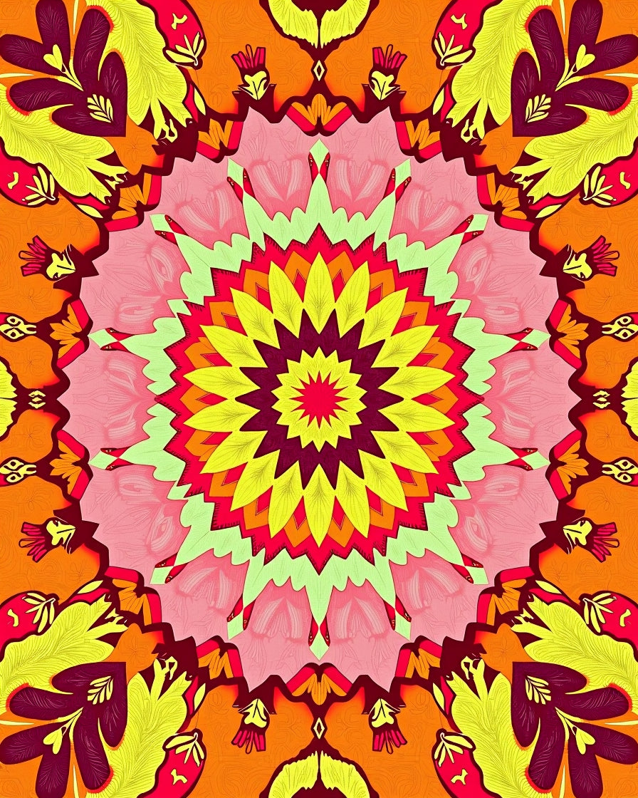 Vibrant Psychedelic Floral Mandala Rug