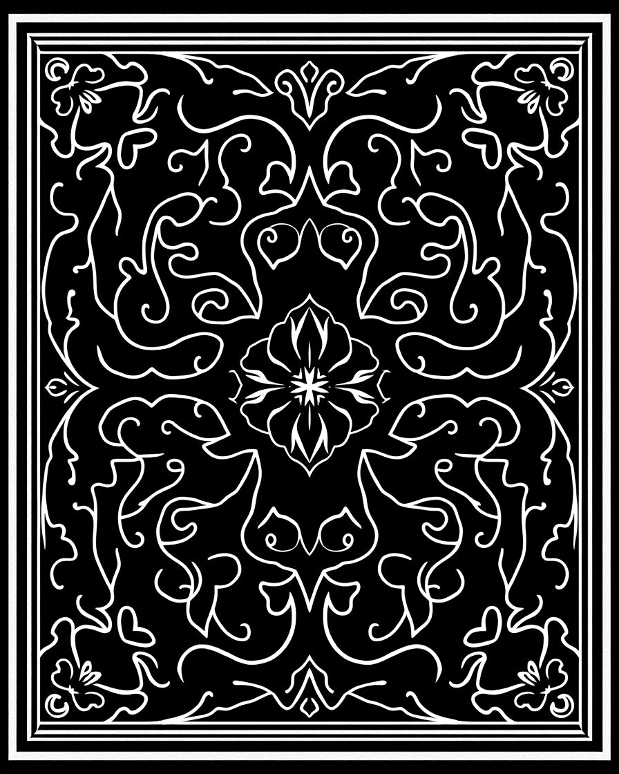 Black White Floral Scroll Design Rug