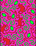 Playful Red Cats Green Swirls Pattern Rug