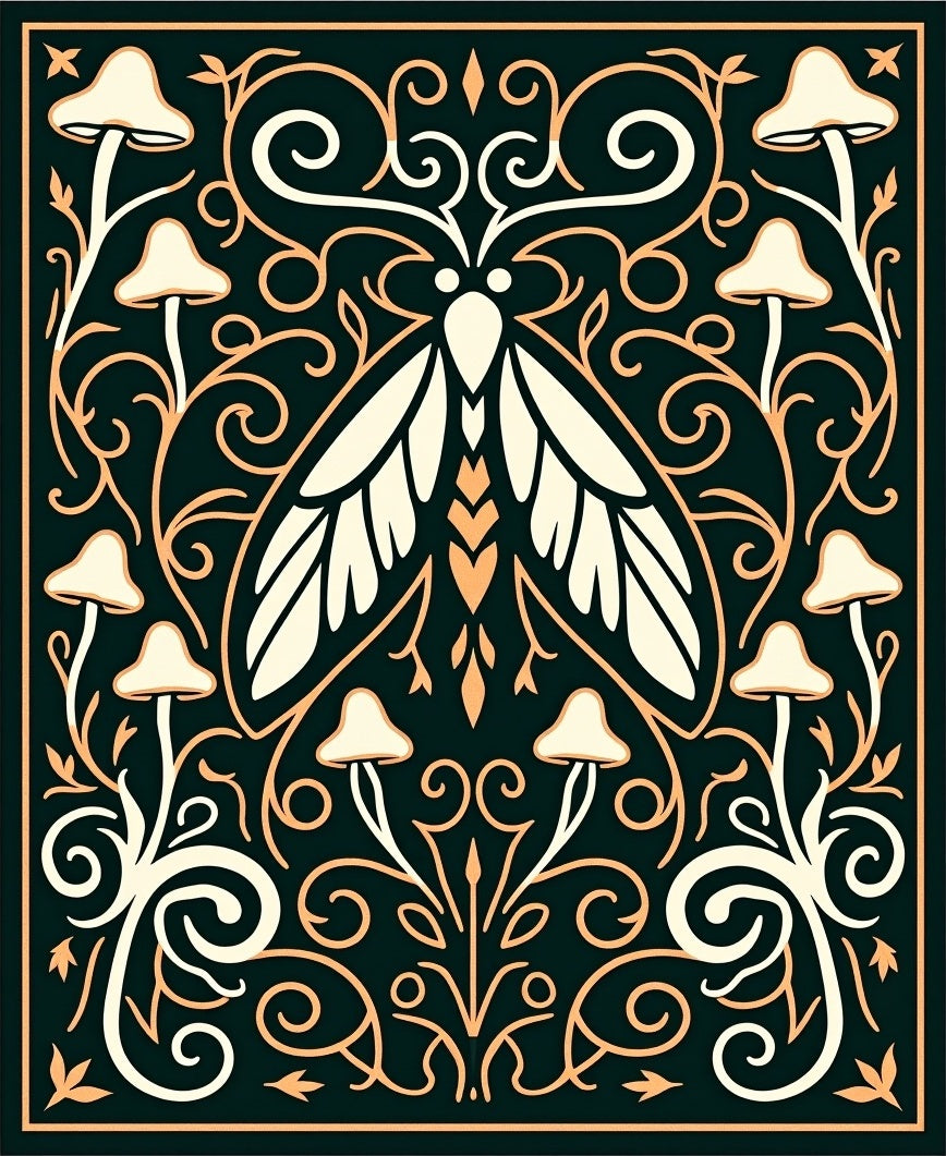 Mystical Moth With Mushroom Flourish Pattern Rug