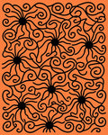 Orange Black Swirling Flower Pattern Rug