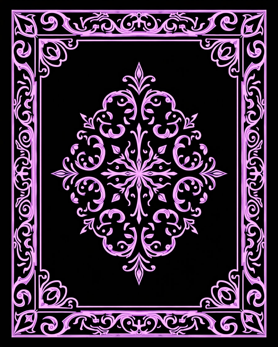 Ornate Pink Filigree Border Rug