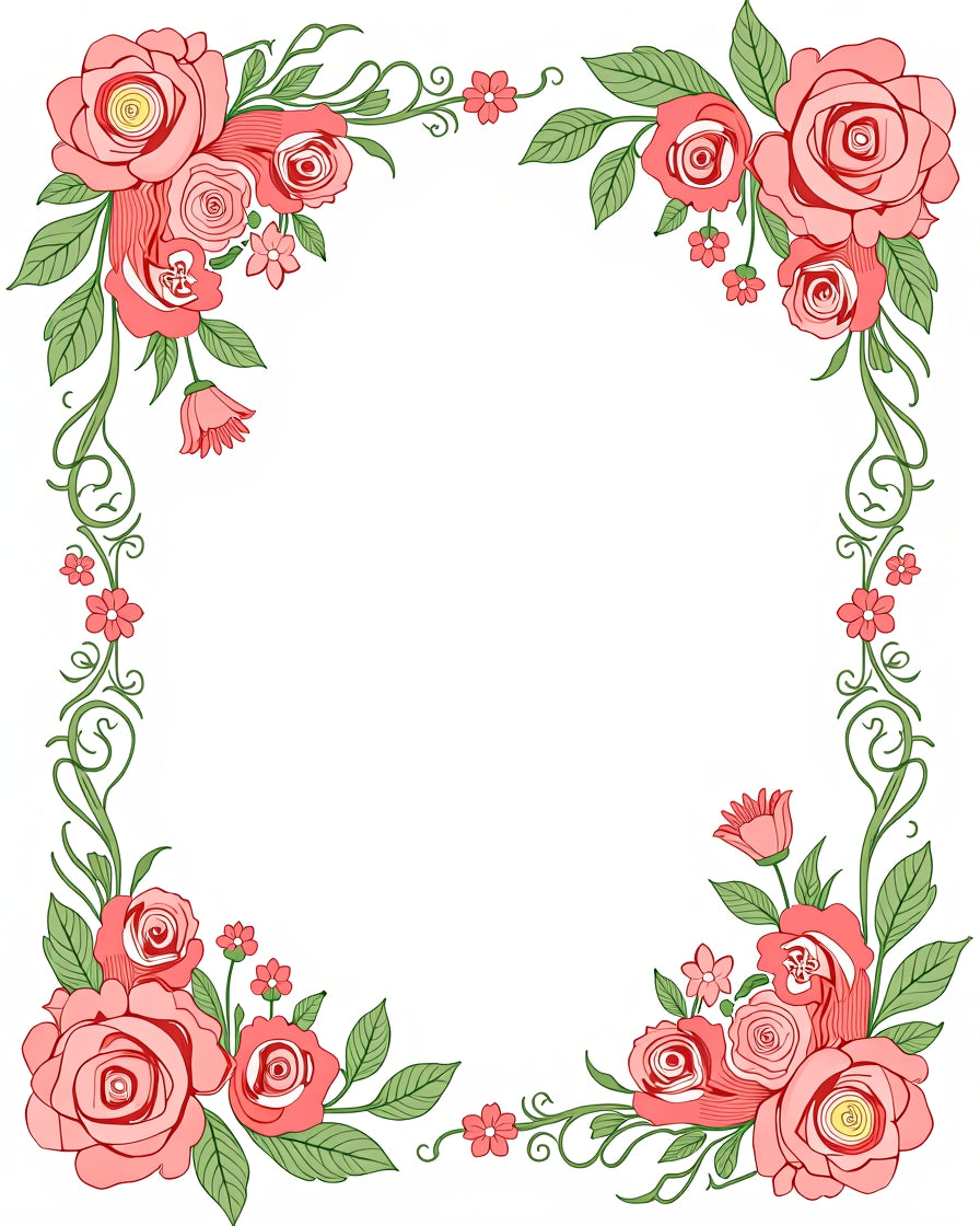 Coral Pink Rose Garden Border Rug