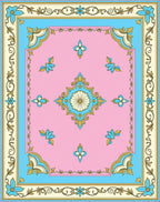 Ornamental Floral Pink Blue Border Rug