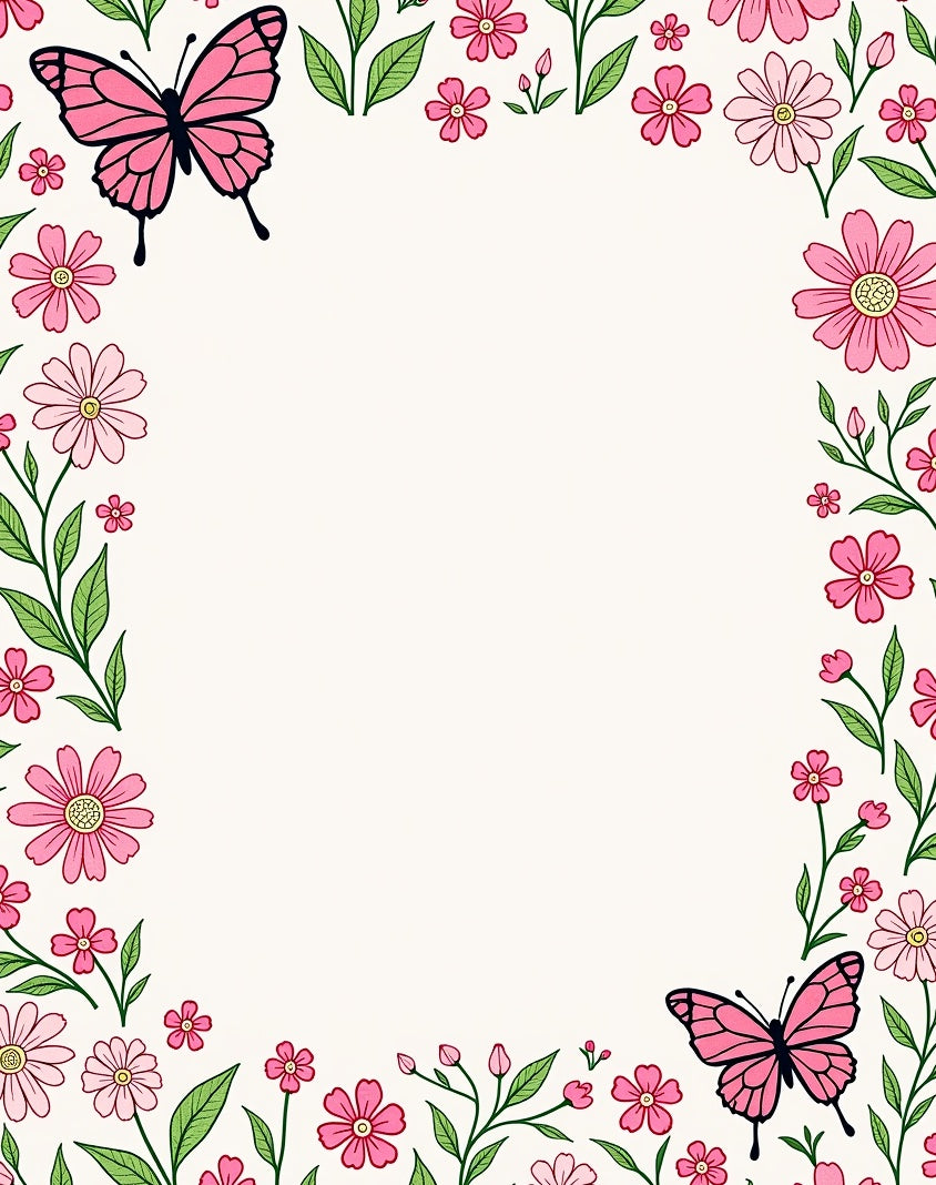 Pink Butterflies and Daisies Pattern Rug