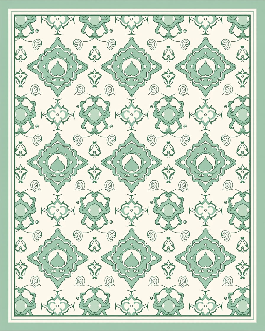 Mint Floral Scroll Mandala Design Rug