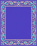 Ornate Floral Scrollwork Blue Border Rug
