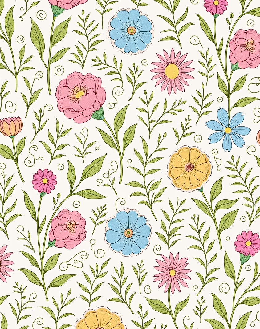 Whimsical Blooming Garden Floral Pattern Rug