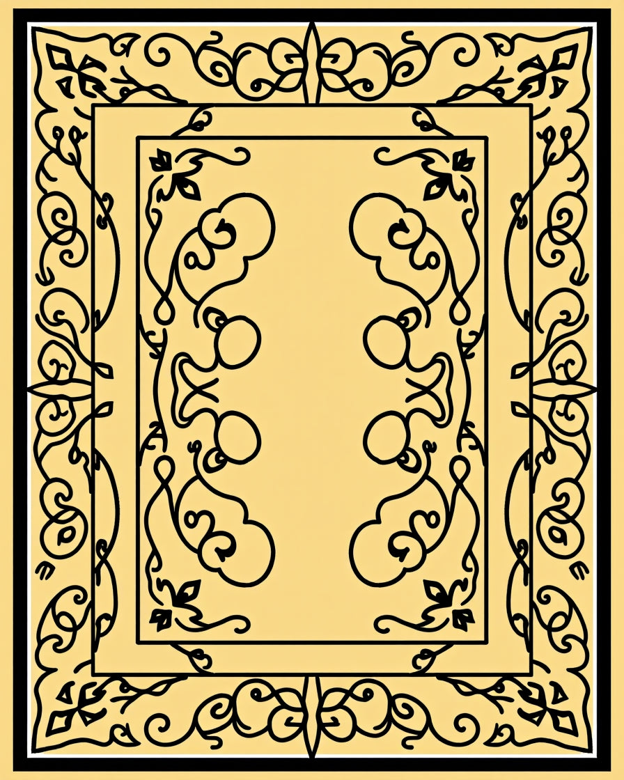 Ornate Black Cream Floral Design Rug