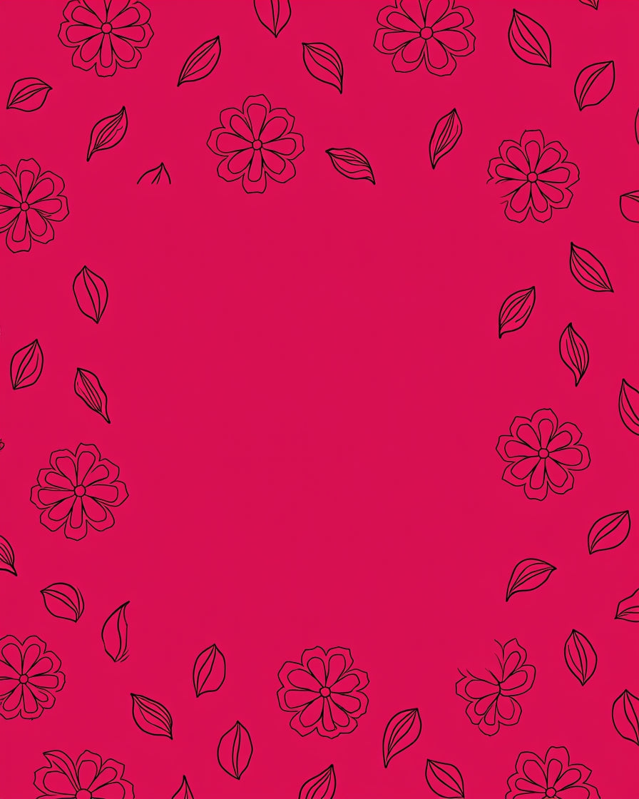 Pink Folk Flowers And Leaf Pattern Rug