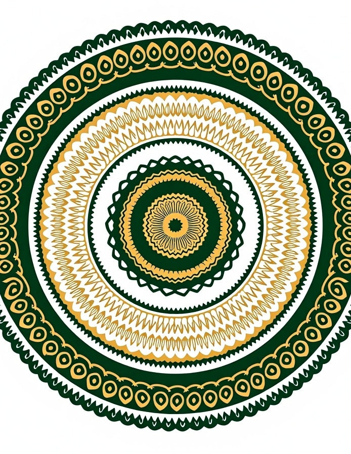 Green Gold Circular Mandala Design Rug