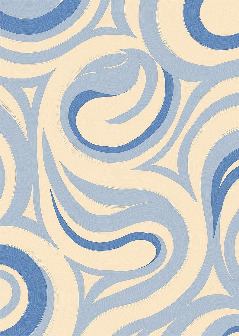 Abstract Swirls Blue Cream Graphic Rug
