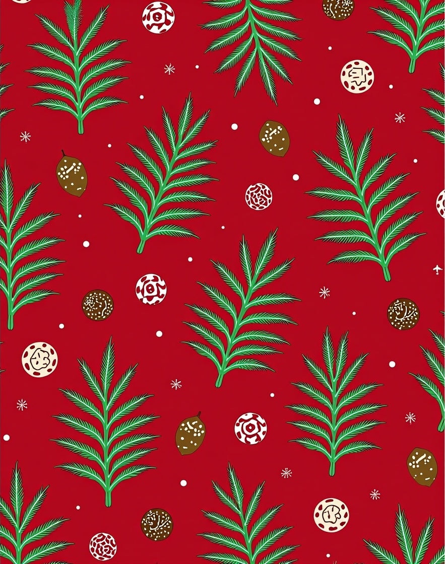 Festive Green Ferns Ornaments Pattern Rug