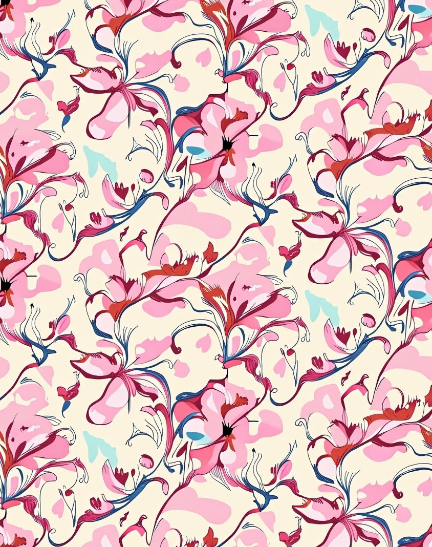 Pink Floral Swirl Pattern Rug