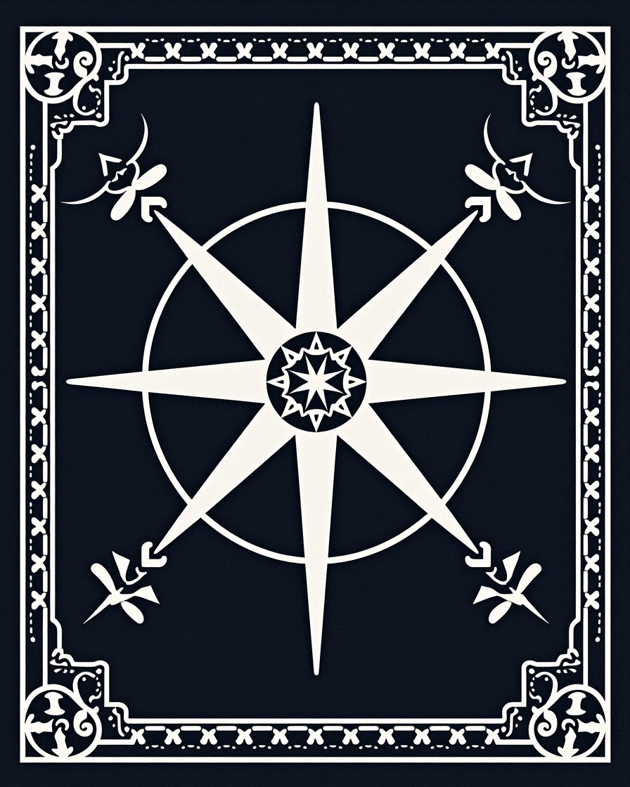Star Compass Ornate Border Design Rug